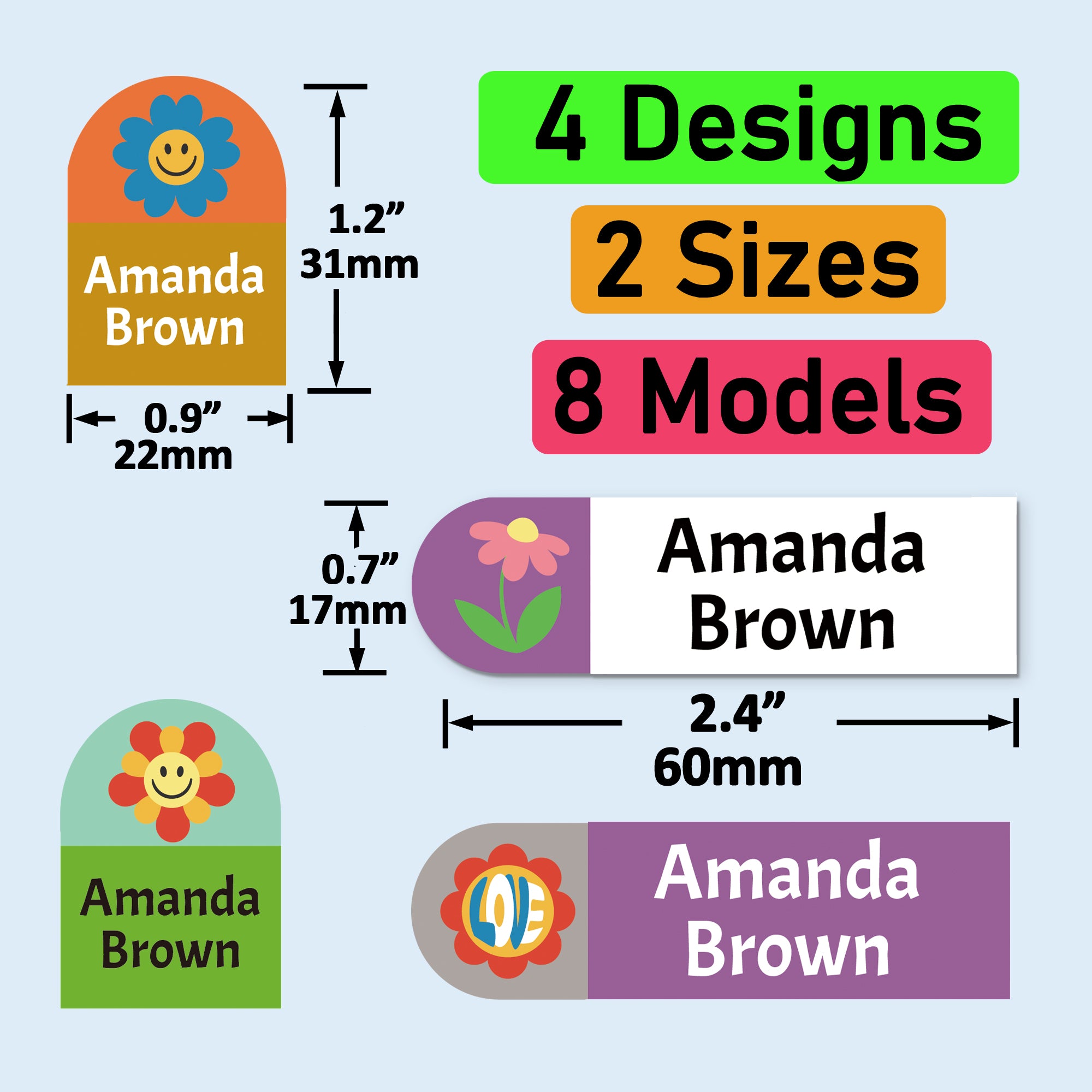 StacynKirill Personalized Name Labels for Kids Custom Stcikers Washable for Clothes and Gear Non Iron Waterproof for Kids Stuff Daycare Toddlers School Supplies Water Bottle Camp Flower Theme Extra LargeStacy & Kirill