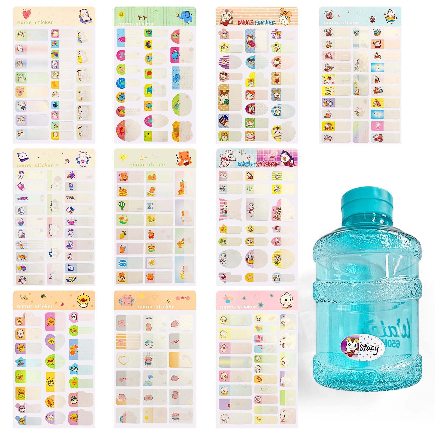 Set of 10 Sheets Different Cartoon Sticker Water Proof Blank Name Tag LabelStacy & Kirill